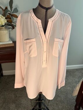 Talbots Light Pink Long-Sleeve Split-Neck Blouse